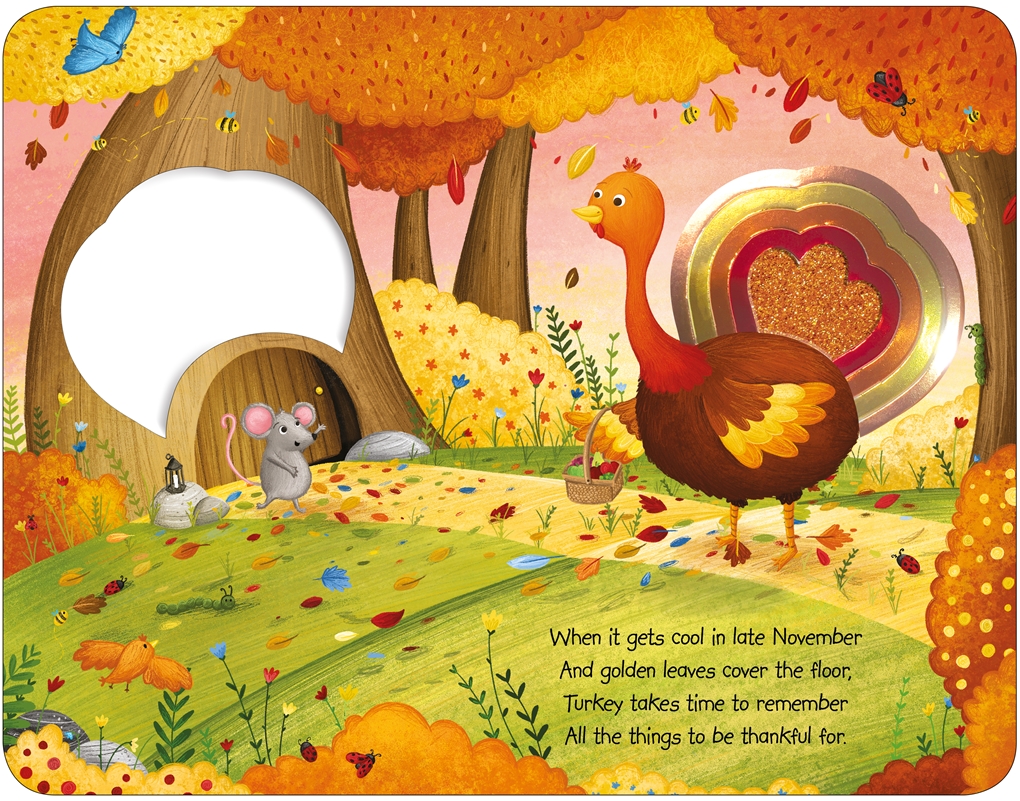 Interior book image for Shiny Shapes: Hooray for Thanksgiving!