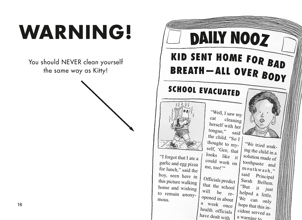 Interior book image for Bad Kitty Gets a Bath (paperback black-and-white edition)